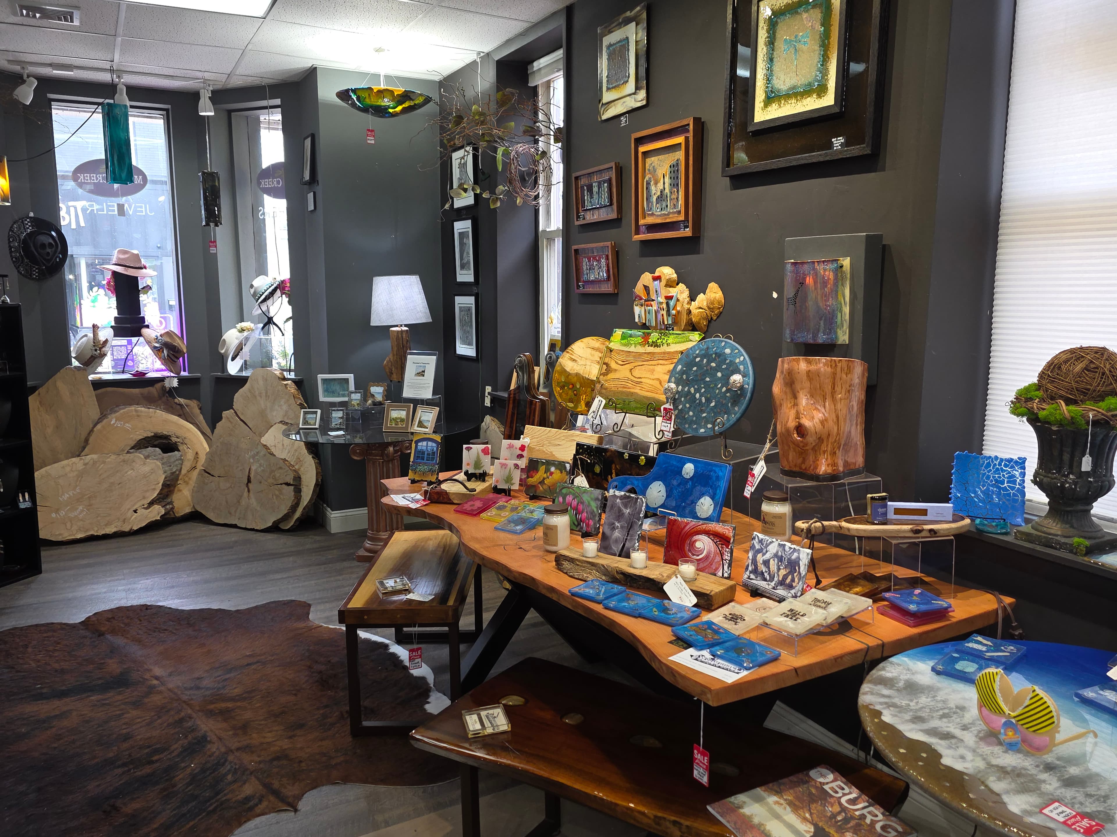 Jewelry and displays inside the Moss Creek Art shop