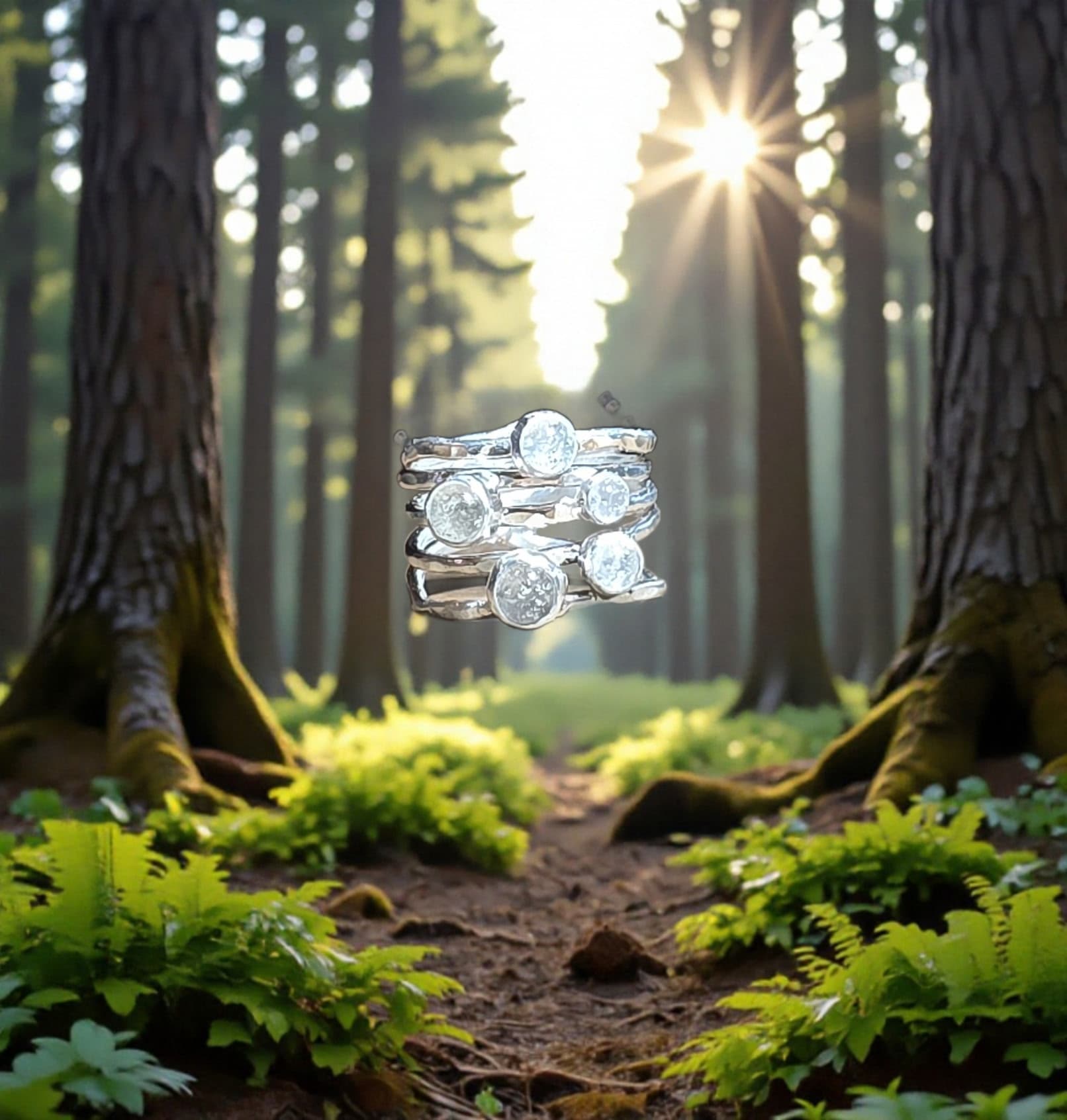 Cremation 5-Stone Sterling Silver Ring by Moss Creek Art