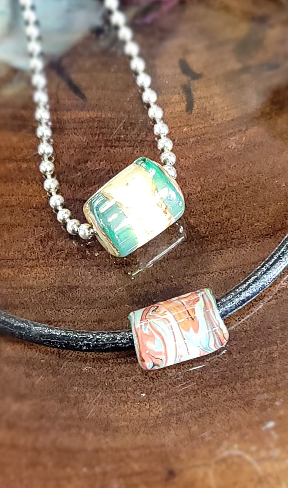 Long Bead Necklace with Sterling or Leather by Moss Creek Art