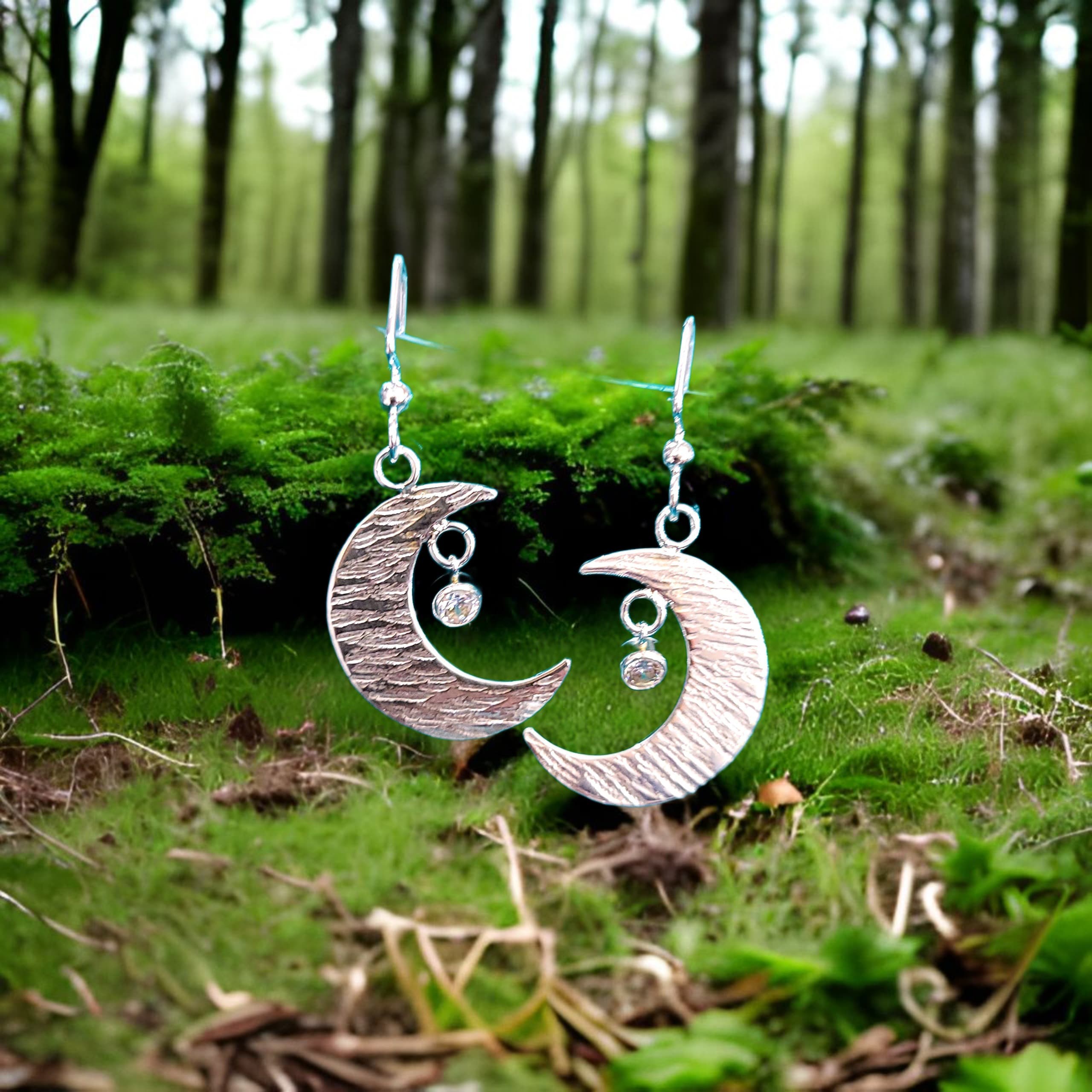 Moon and CZ Earrings by Moss Creek Art