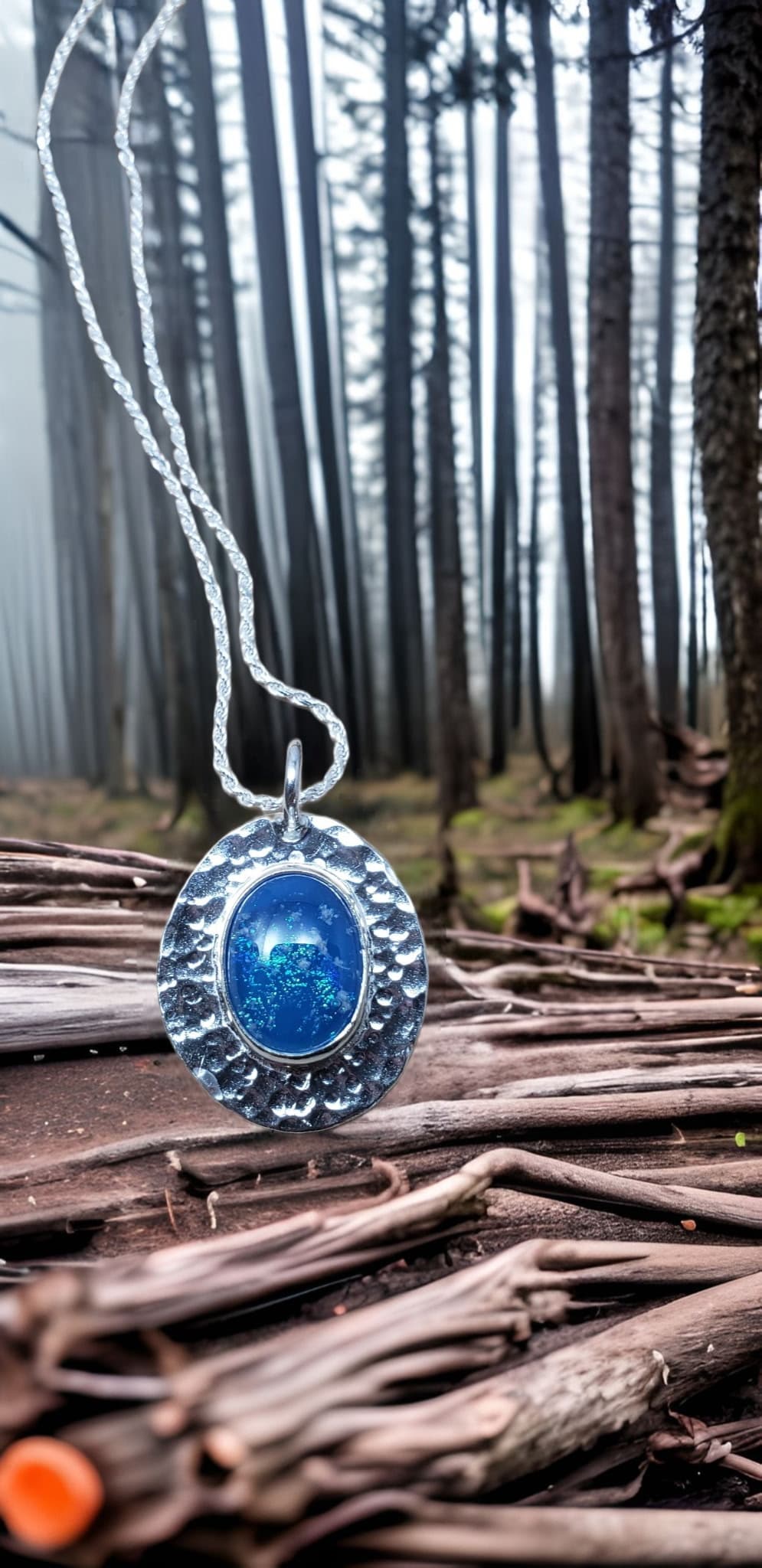 Cremation Hammered Oval Pendant w/ Oval Center by Moss Creek Art