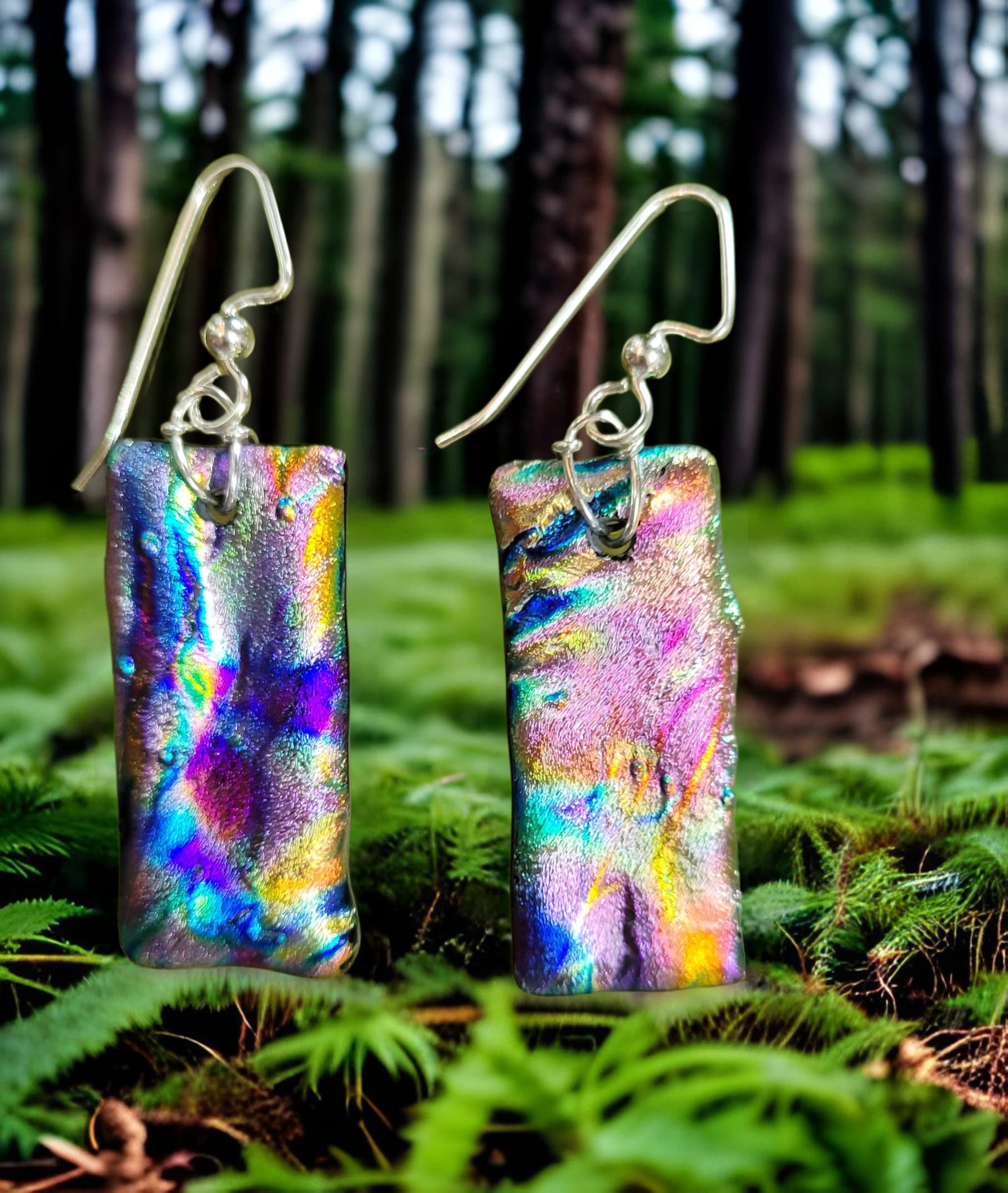 Rainbow Dichroic Earrings by Moss Creek Art