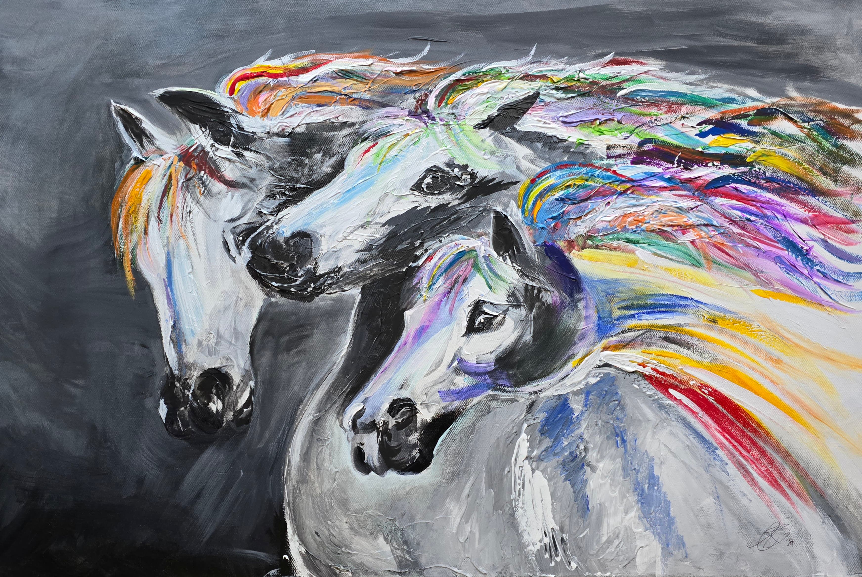 Garanhao 3 Horses Canvas by Moss Creek Art