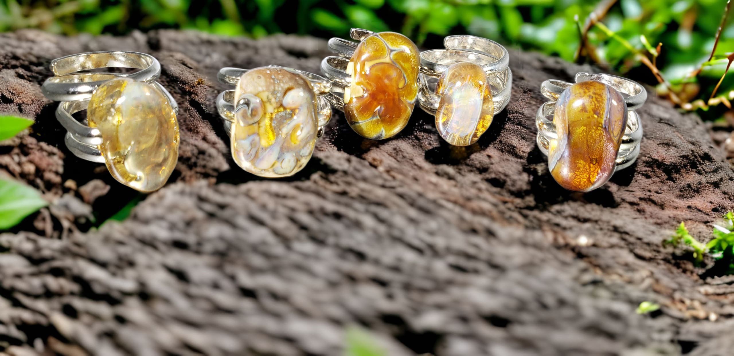 Torch Fired Natural Brown Adjustable Sterling Ring by Moss Creek Art