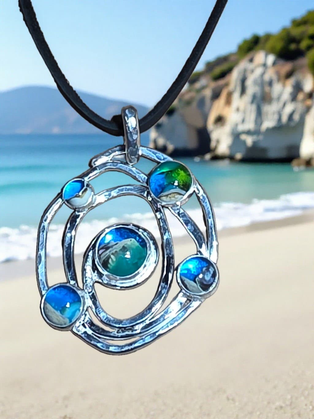 Cremation 5-Stone Sterling Spiral Pendant by Moss Creek Art