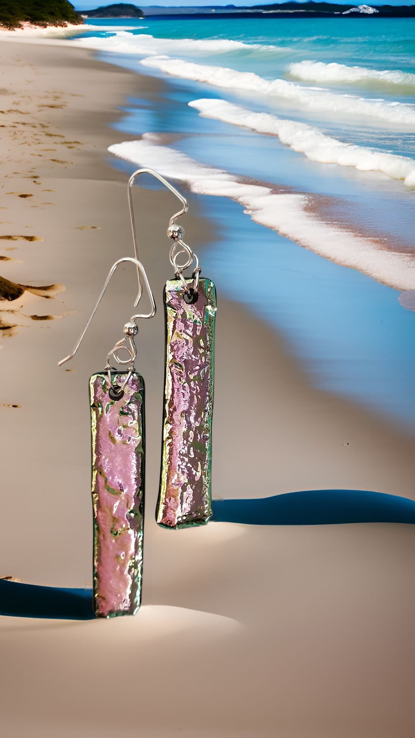 Pink on Black Dichrioc Earrings by Moss Creek Art