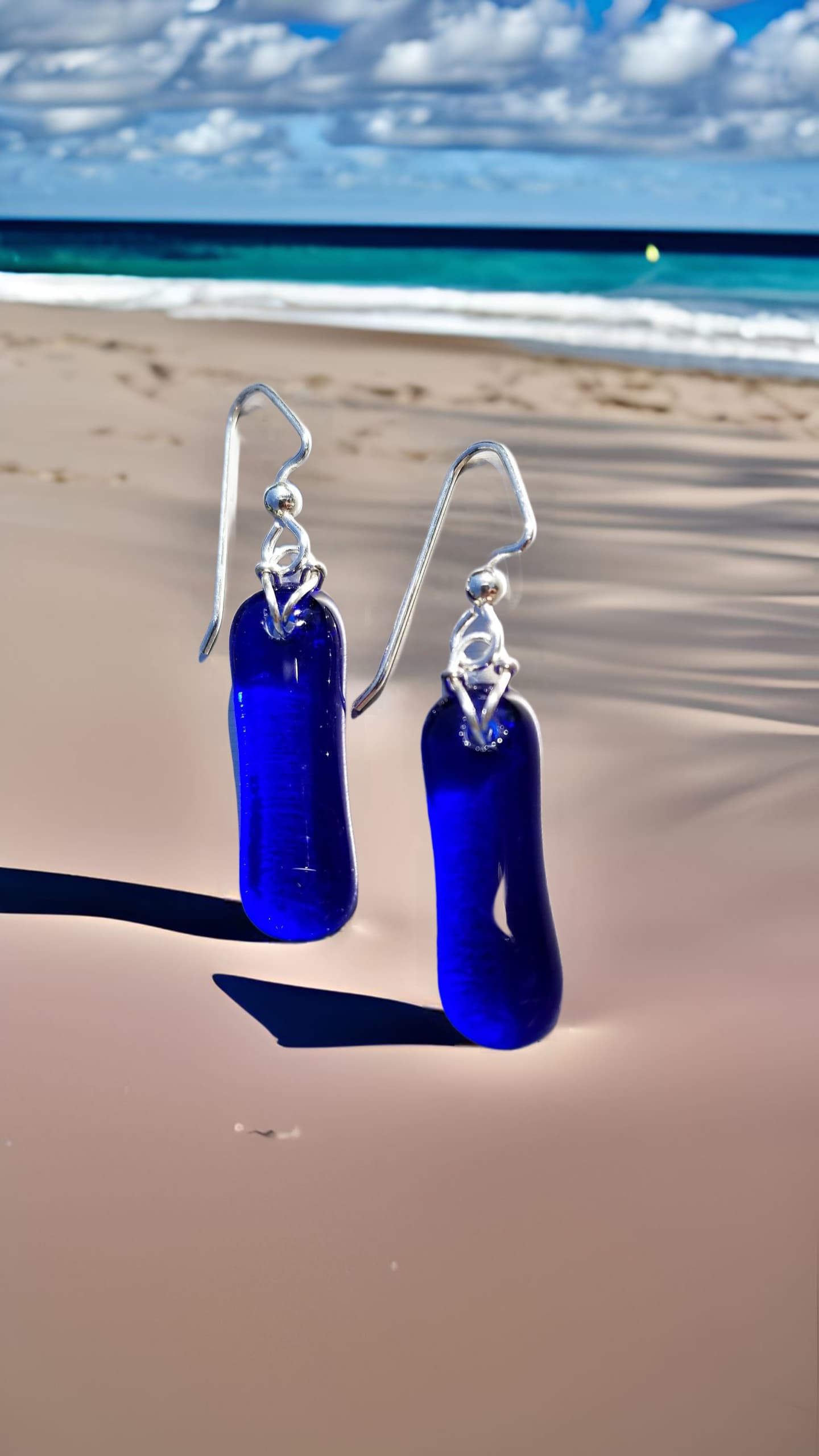 Blue Transparent Kiln Fired Earrings by Moss Creek Art