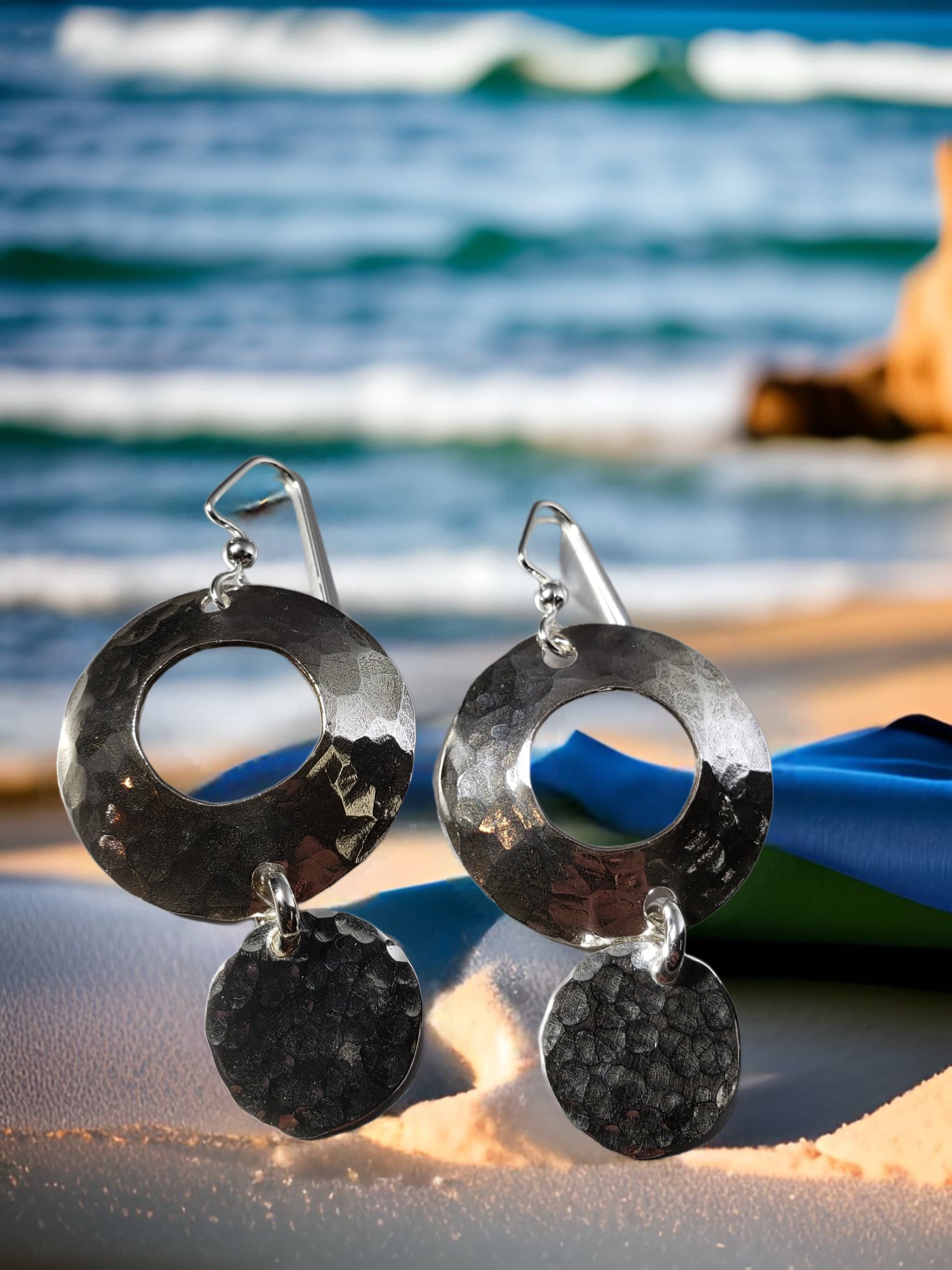 Two Disc Hollow Solid Earrings by Moss Creek Art