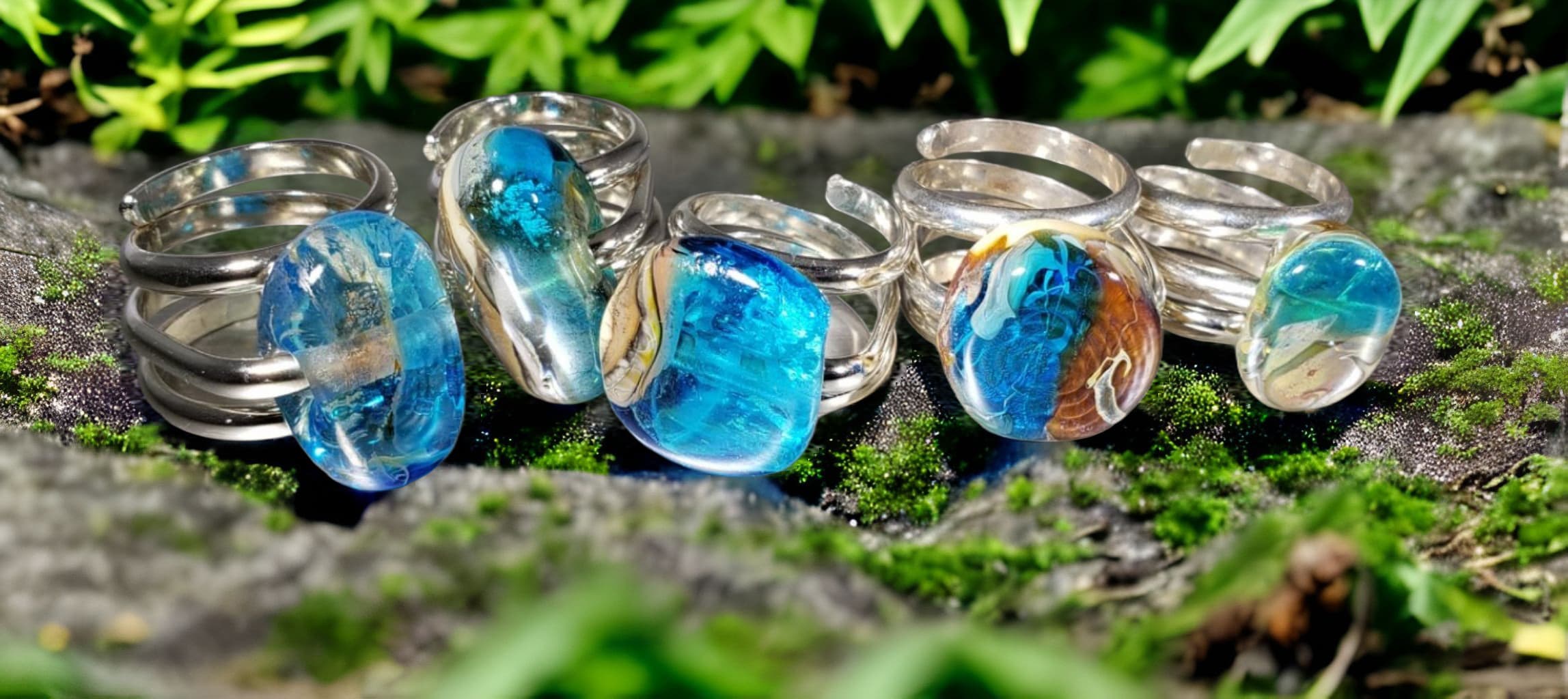 Torch Fired Ocean Adjustable Ring by Moss Creek Art