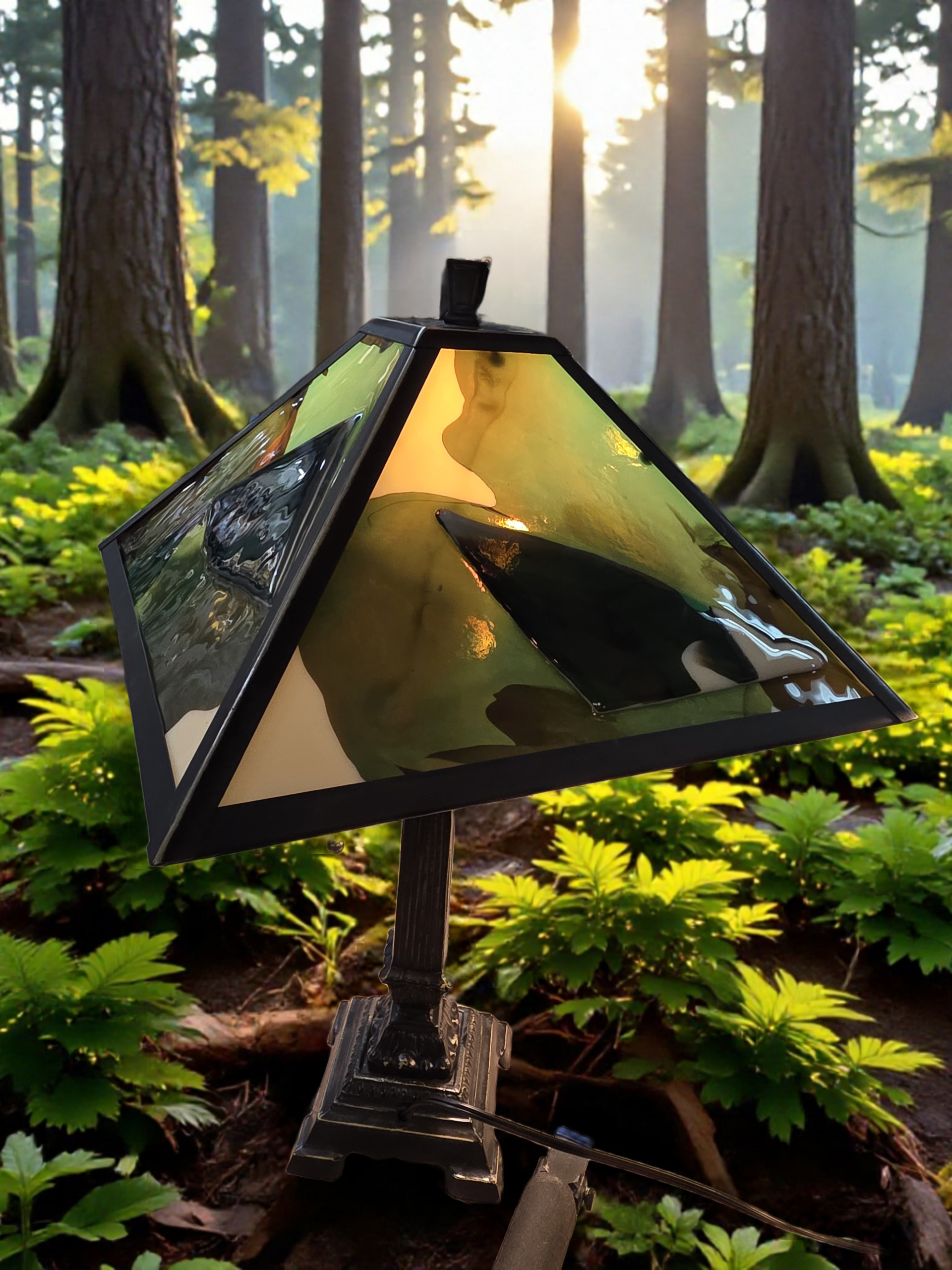 Moss Creek Art custom work: Brown beige green lamp