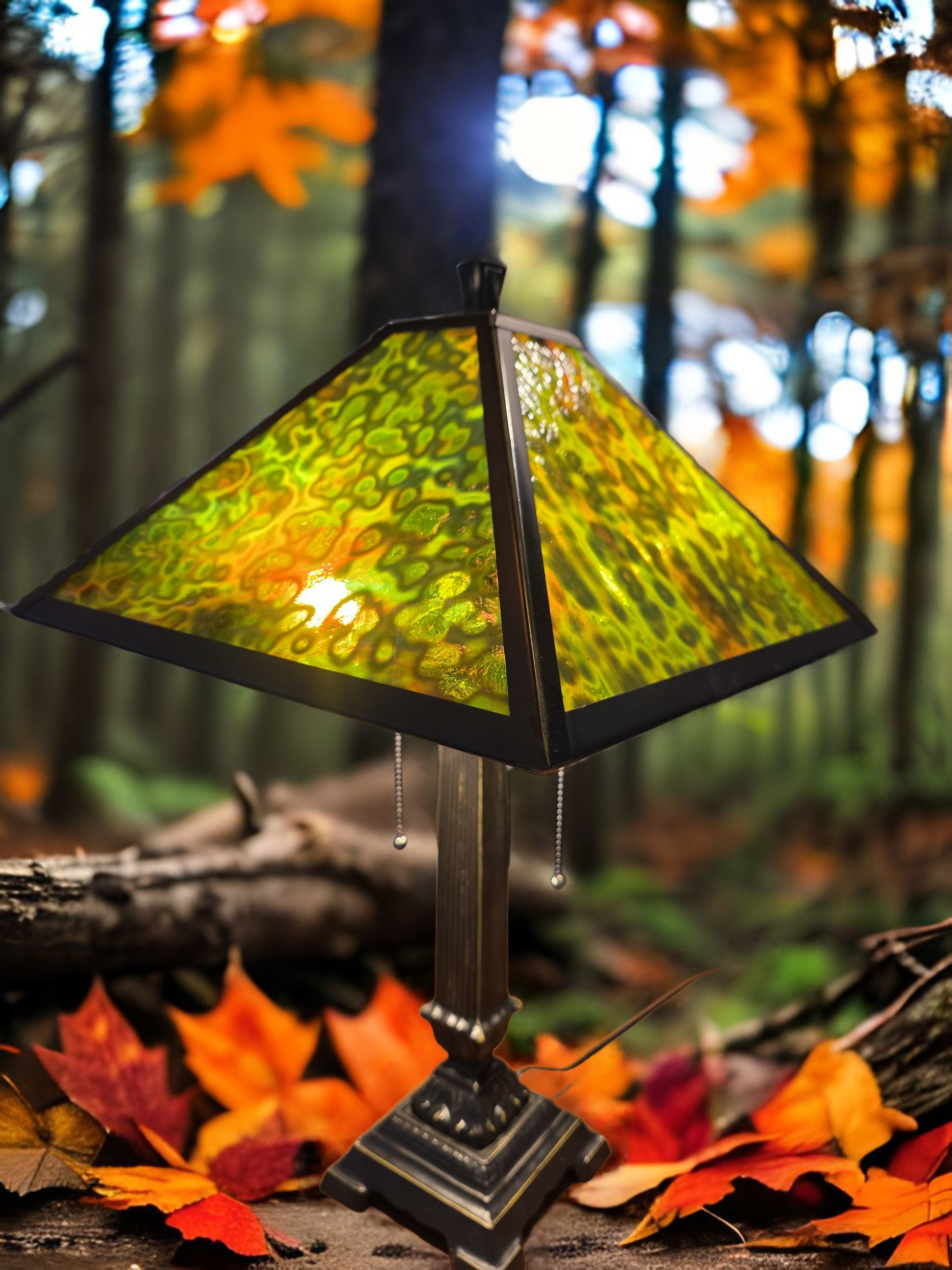 Moss Creek Art custom work: mottled green brown lamp