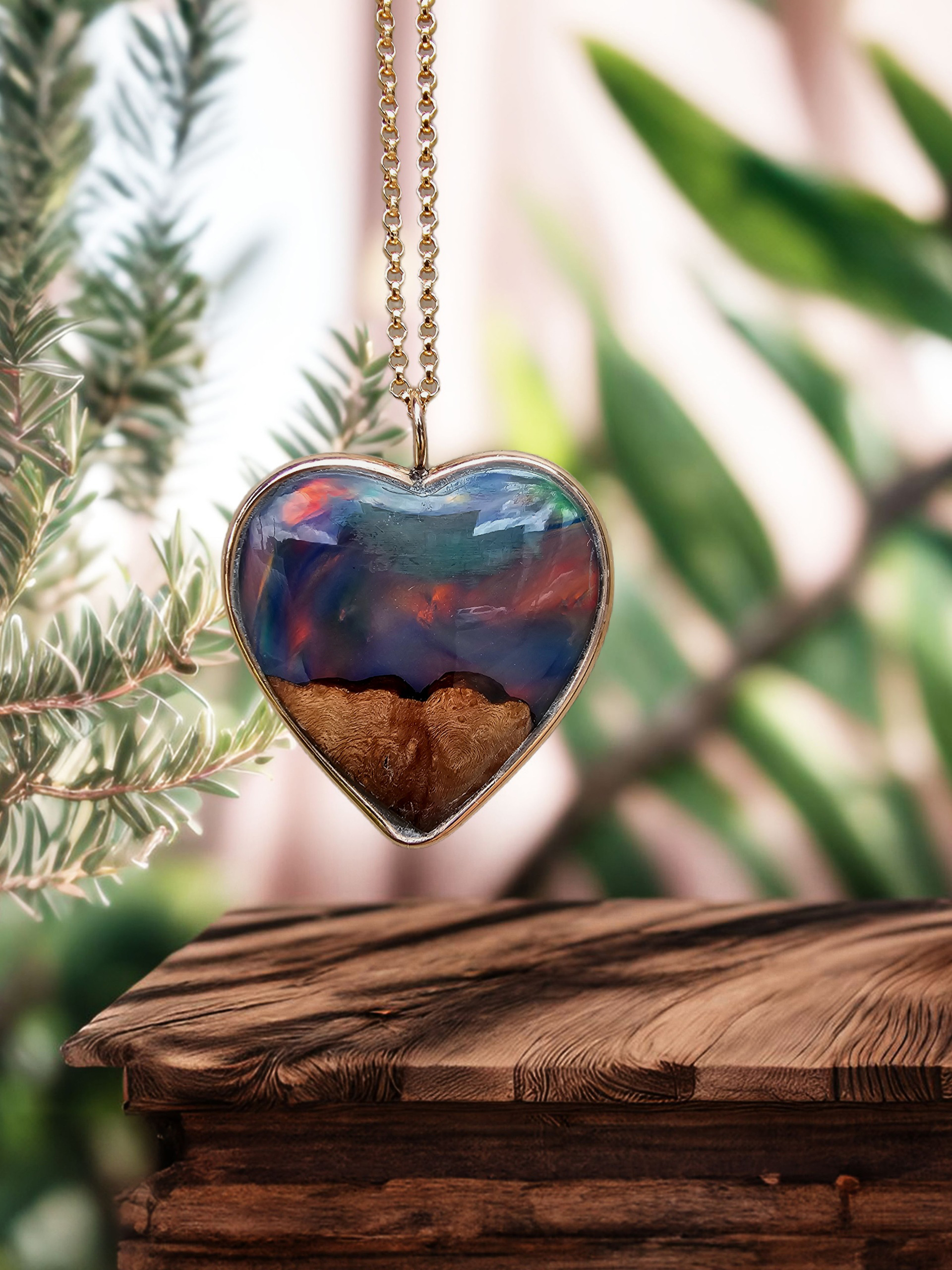 Moss Creek Art custom work: Aurora Opal Heart Necklace PD